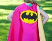 Batgirl double sided Super Hero Cape - Girl birthday gift - supergirl cape