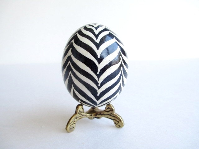 Zebra Easter Egg Black and White,  Ukrainian Easter egg, batik painted chicken egg shell