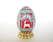Blue and Red goose egg, Blue Pysanka, Ukrainian Easter egg hand painted egg shell