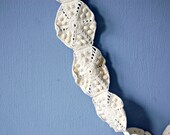 Hand Crocheted Runner Doily Dresser Scarf Vintage 1950s Long Dresser Doily Table Runner White Cotton Popcorn Stitch Table Topper