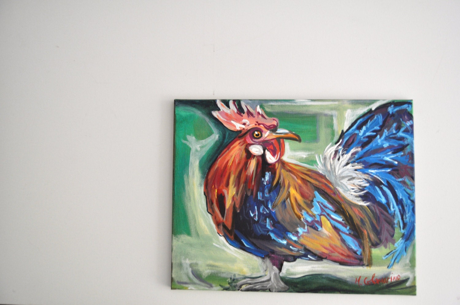 Keeper Rooster Painting Chicken Farm Rustic Acrylic 20 x 16 Original Fine Art Study Stretched Canvas impressionistic