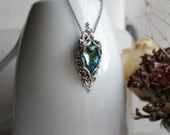 Lady of the Ocean Aged Silver and Swarovski Necklace - Blue - Aqua - Silver - Victorian - Fantasy - Water - Summer - Bridal