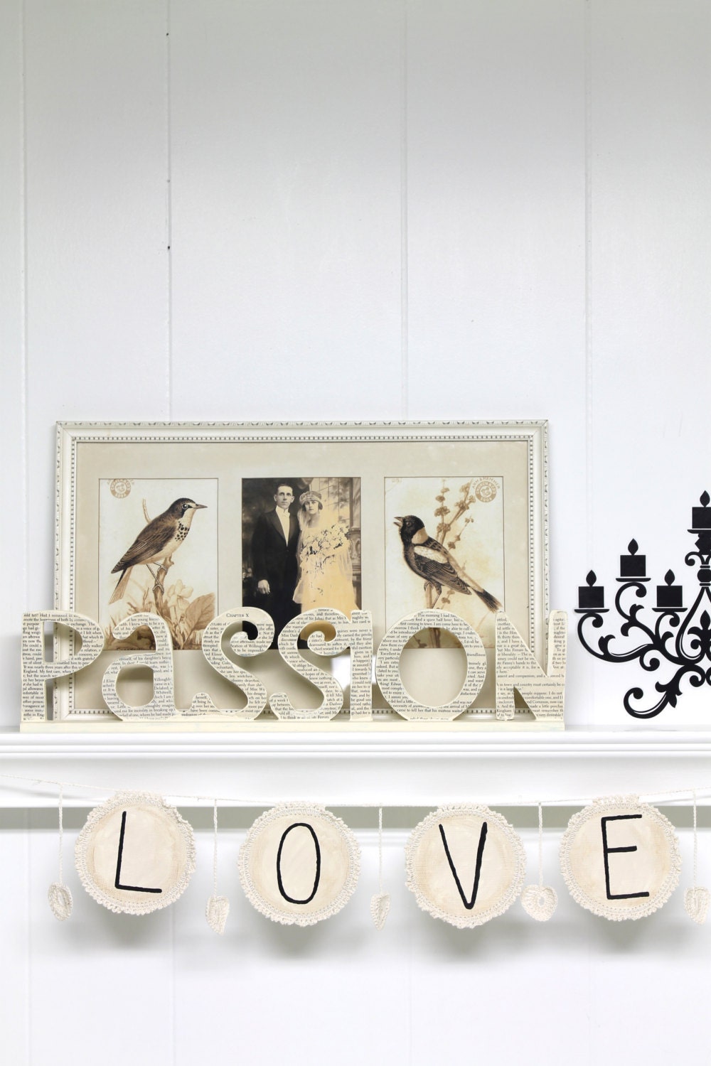 LOVE BANNER Handmade Vintage Style Crochet Hand Painted