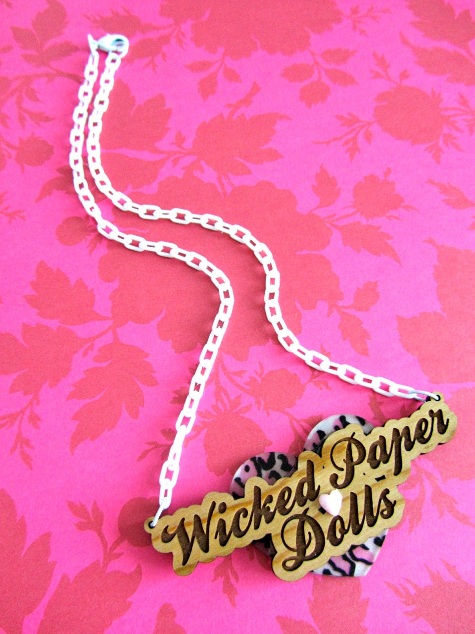 Leopard Wicked Paper Dolls Cherry Wood Name Plate Pendant
