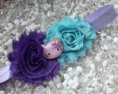Hello Kitty Shabby Chic Turquoise & Purple Double Flower Headband - Baby -  Newborn - Infant - Toddler - Girl - Teen - Adult - Photo Prop
