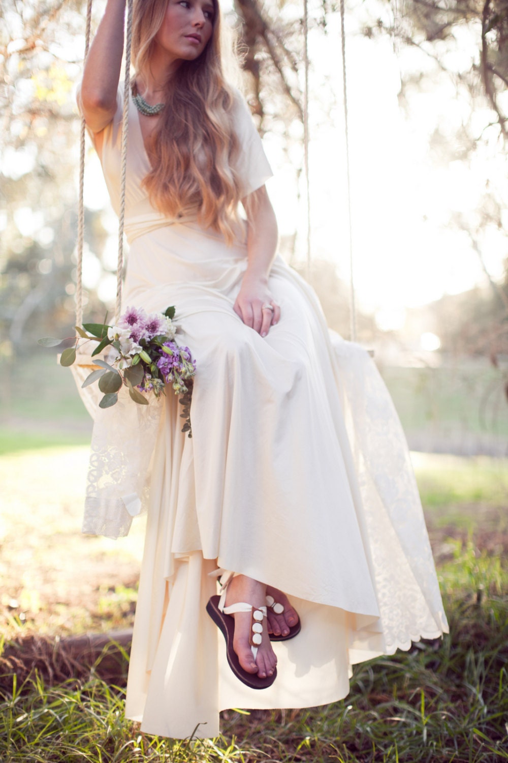 Oyster Pearl Octopus Infinity Wrap Gown with Train- Bride, Weddings, Bridesmaids