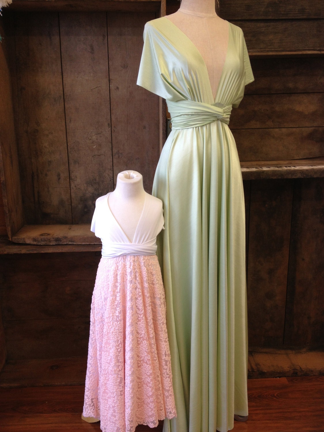 Sea Glass Sage Satin Octopus Infinity Wrap Dress- Bridesmaids, Wedding, Prom, Cocktail