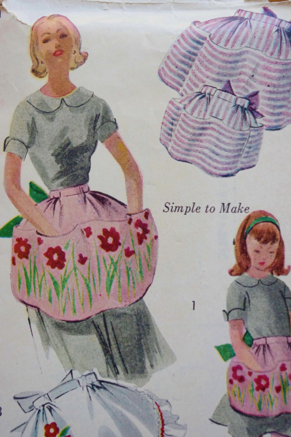 Vintage 50s Sewing Pattern -- Simplicity 3741 -- 1950s Apron Pattern -- One Size