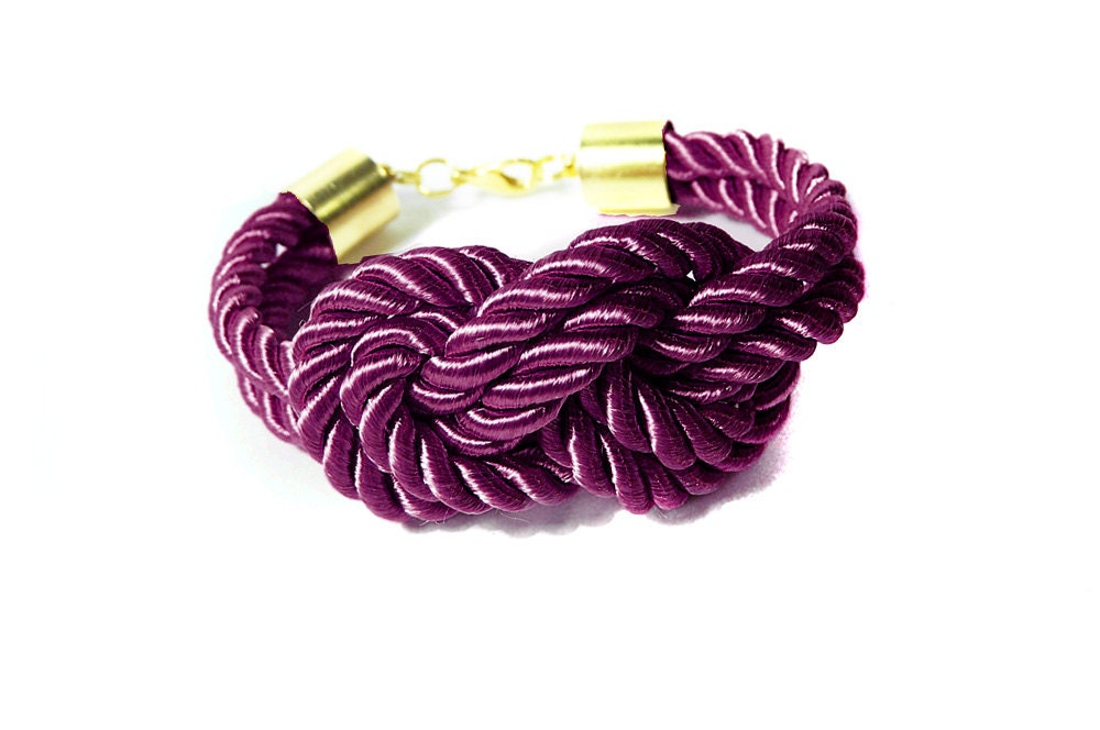 Purple Silk Cord Sailors Knot Bracelet, Plum Nautical Knot Bracelet, Bridesmaids Rope Bracelet