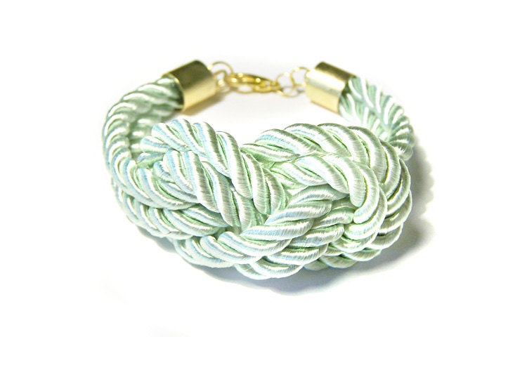 Mint Nautical Knot Bracelet, Silk Cord Pistachio Green Sailors Knot Bracelet, Bridesmaids Rope Bracelet, Mint Wedding