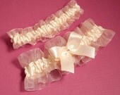 Wedding Garter Set, Boudoir Garter Set, Bridal Garter Set, Prom Garter - Classic Ivory Organza Garter Set - SM/MED