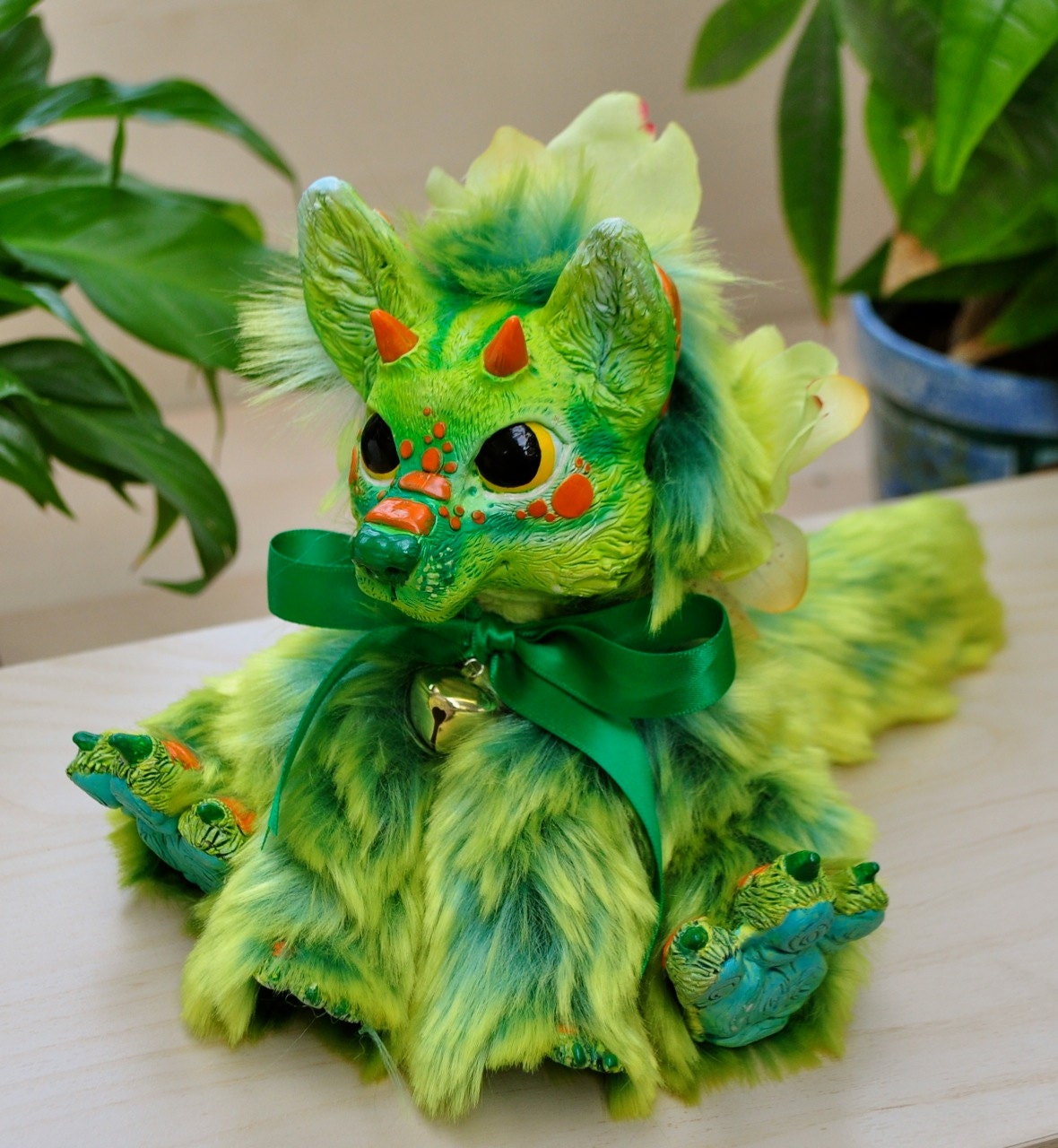 Dragon Fox Plush, Very Soft Plant Themed Fantasy Art Doll (No.32)