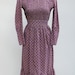 70s vintage prairie revival dress, purple, gold geometric pattern, high collar - XS
