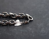 Chunky Sterling Chain Bracelet with Heart Charm - Dark Oxidized Antique