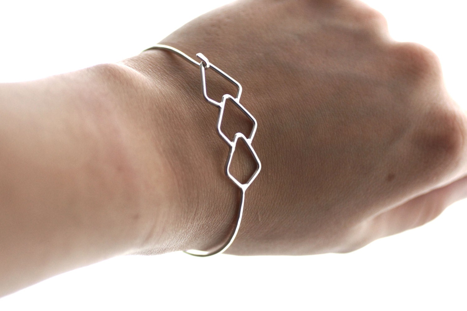 Geometric Statement Bangle - Sterling Silver - Hook and Eye