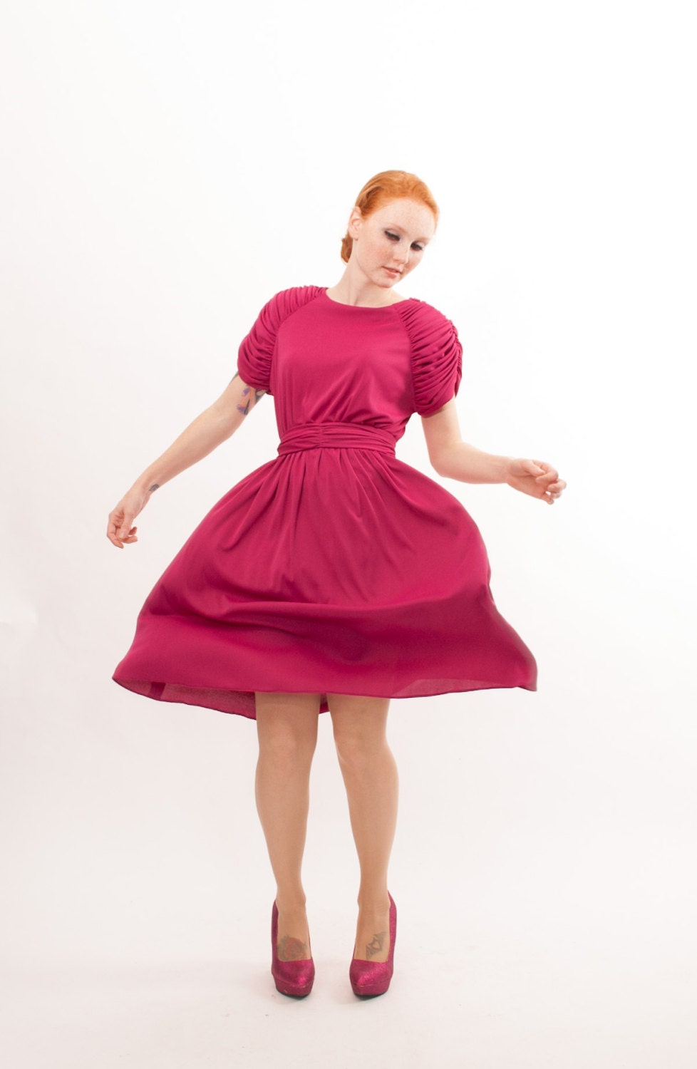 80s Disco Dress - 1980s Dress - Electric Magenta
