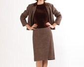 60s Tweed Suit - Skirt Suit - Svelt Brown