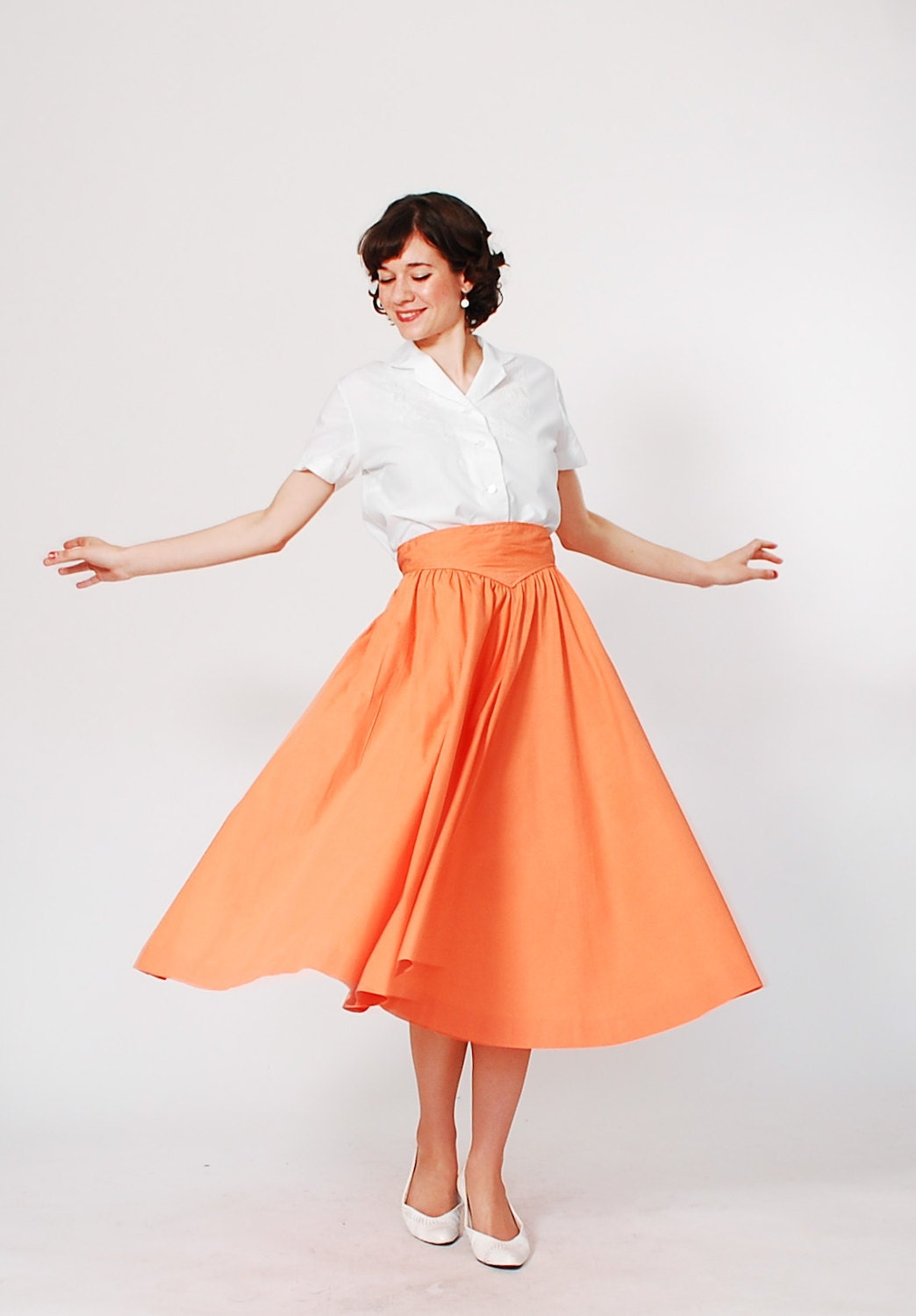 1950s Skirt - 50s Full Skirt - Sunset Orange