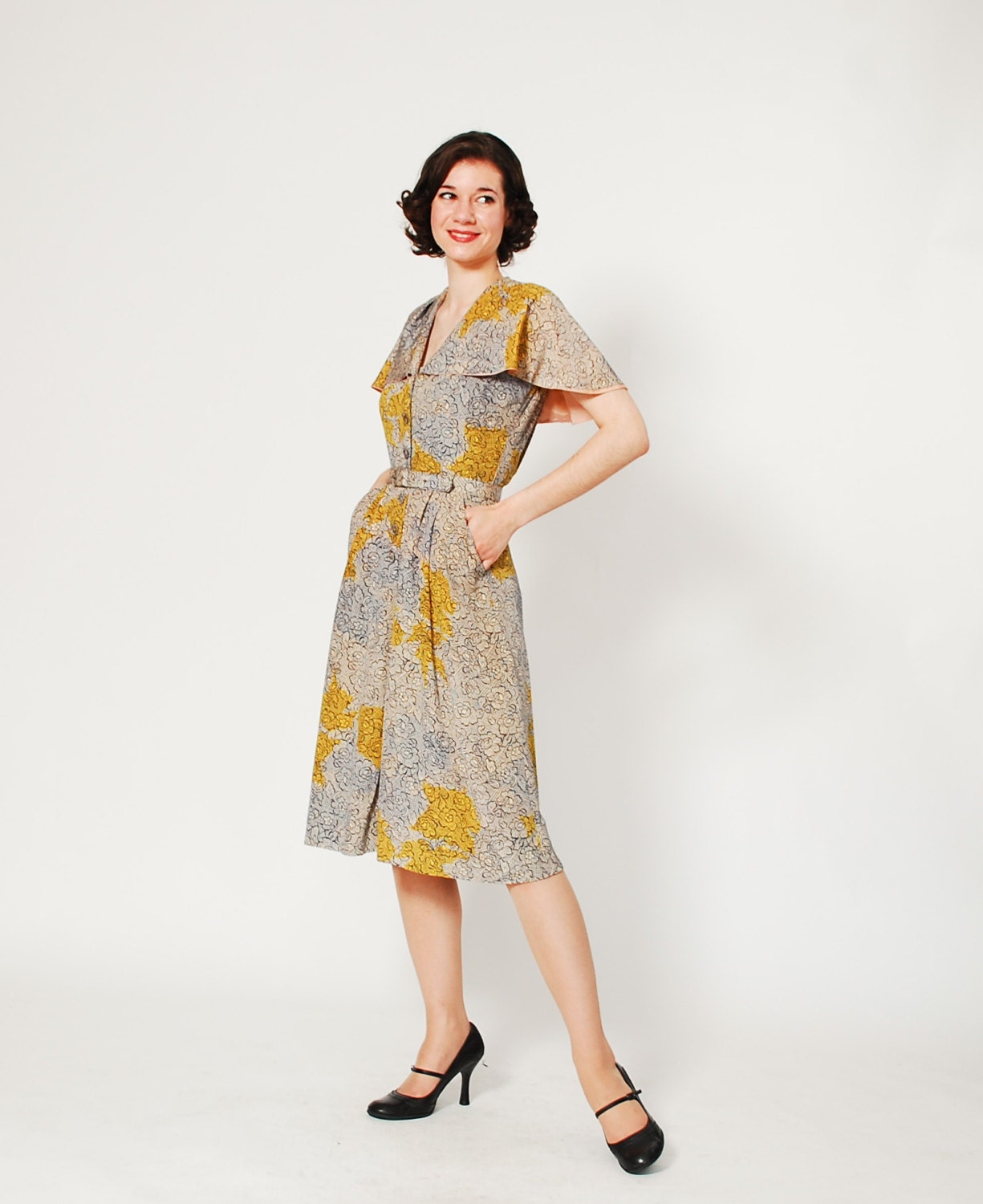 40s Silk Dress - 1940s Dress - The Floral Blueprint