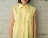 Sleeveless Yellow Shirt / Bright Summer Blouse / Yellow Spring Button Up