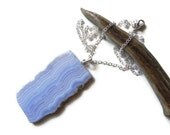 Chalcedony slice necklace, Blue Lace Agate geode necklace, long gemstone necklace, simple gemstone necklace