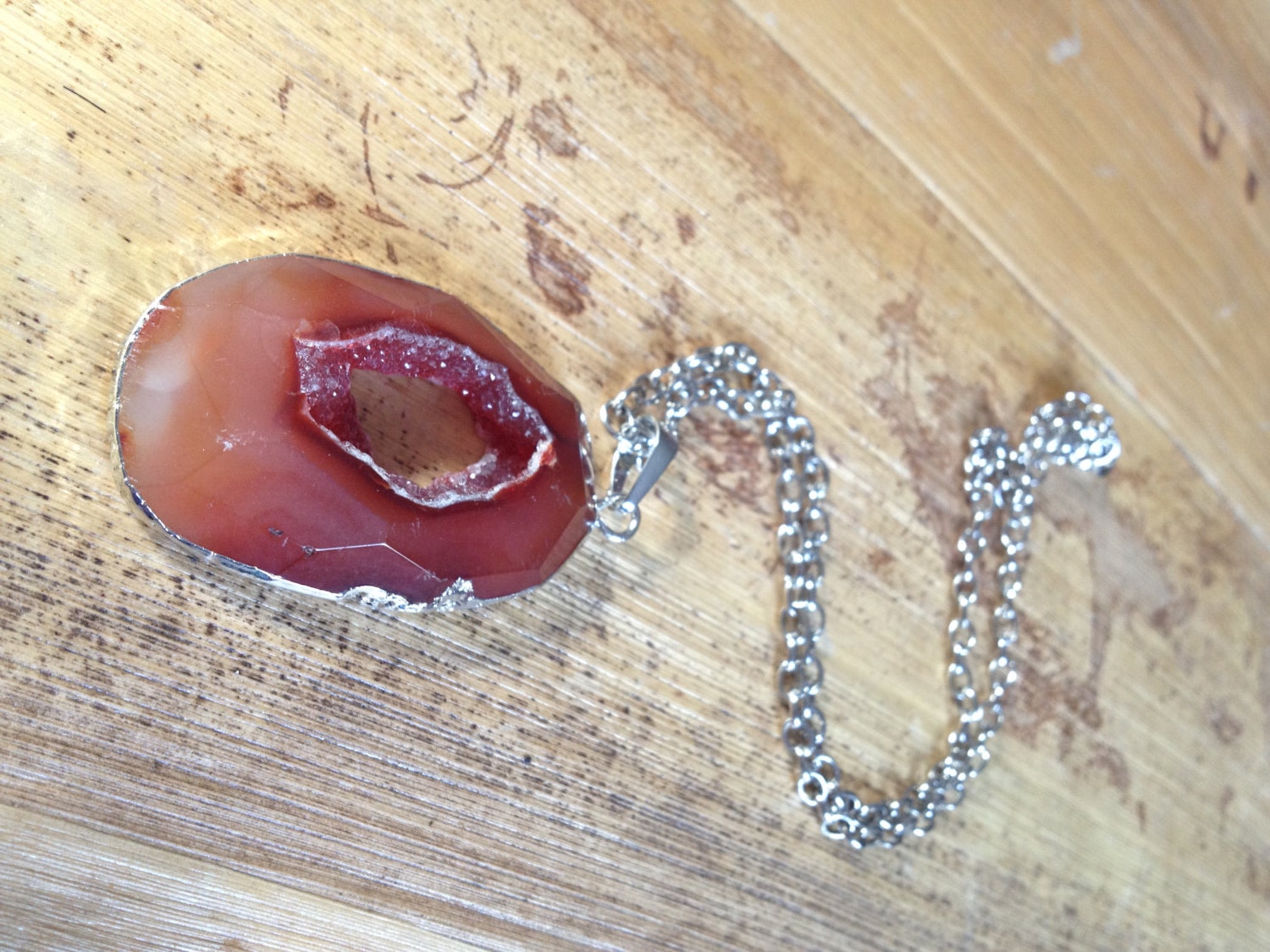 Orange Druzy Agate Slice Necklace