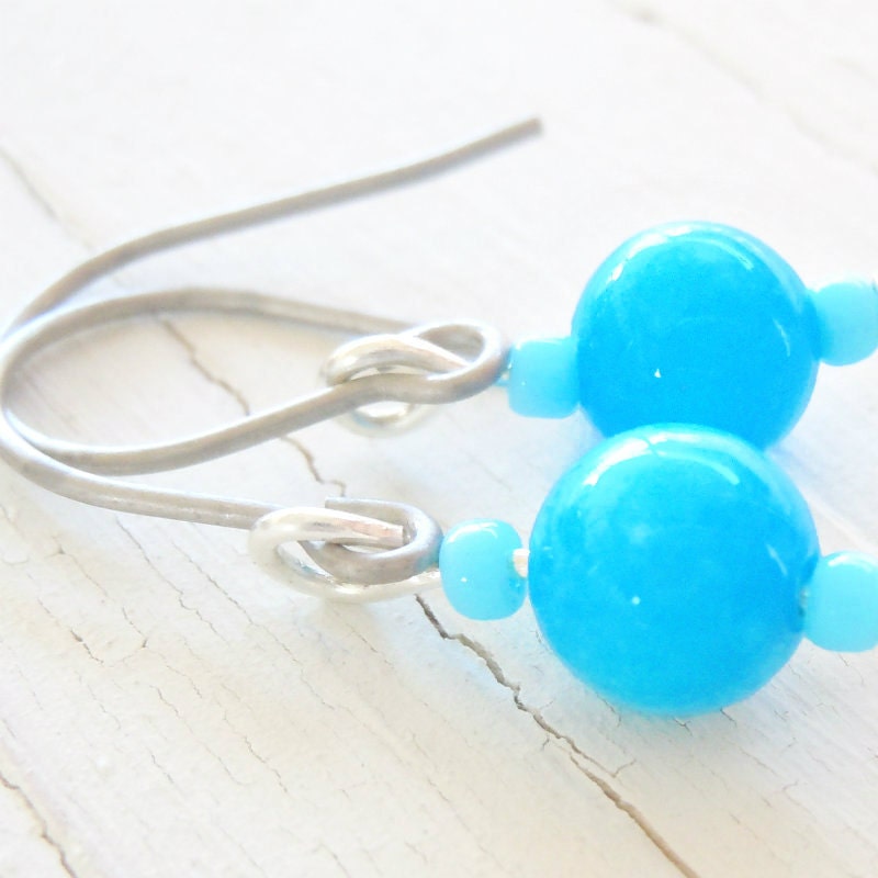 Turquoise Mountain Jade Earring on Titanium Ear Wire