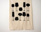 Vino - Flour Sack Tea Towel - Black - Organic Cotton - Dish Towel - Wine Lover