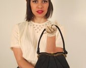 Vintage 1940s Black Handbag with Brass Hinged Opening by American Modes