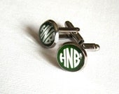 1920s Cuff links in Silver and Deep Green - Custom Monogram Cufflinks - 3 Initials for your Great Gatsby
