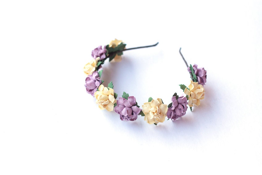 sweet rosie rose flower headband / lilac & cream / vintage inspired floral headpiece, rustic, wedding, bridal, pastel, hair accessory