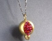 Pomegranate Pendant - Gold and Pink Gemstones