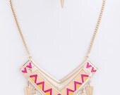 Aztec Tribal Statement Necklace Peach