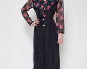 Black jumpsuit with sheer floral sleeves 90s