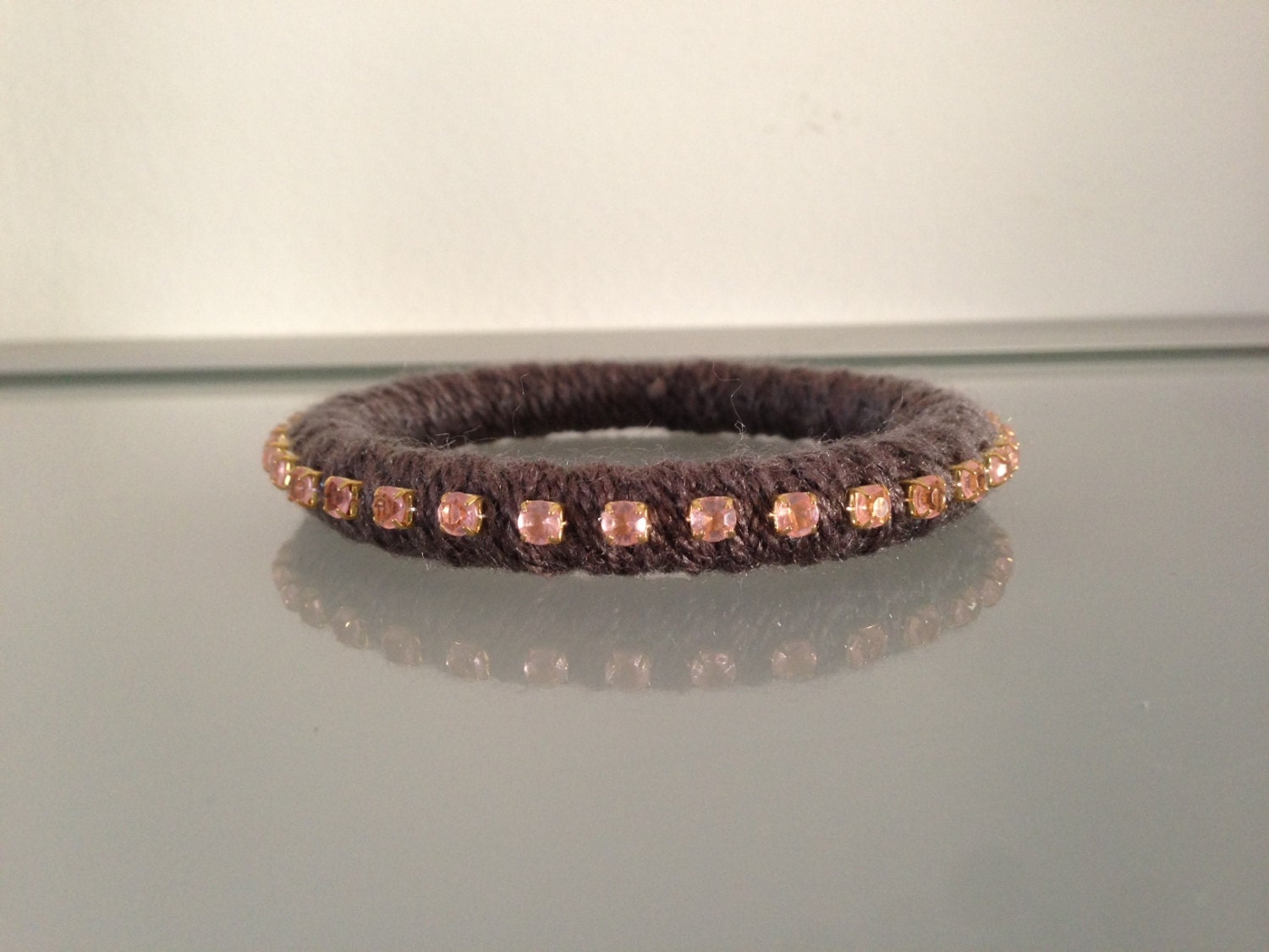 Gray Stone Yarn & Light Pink Rhinestone Bangle