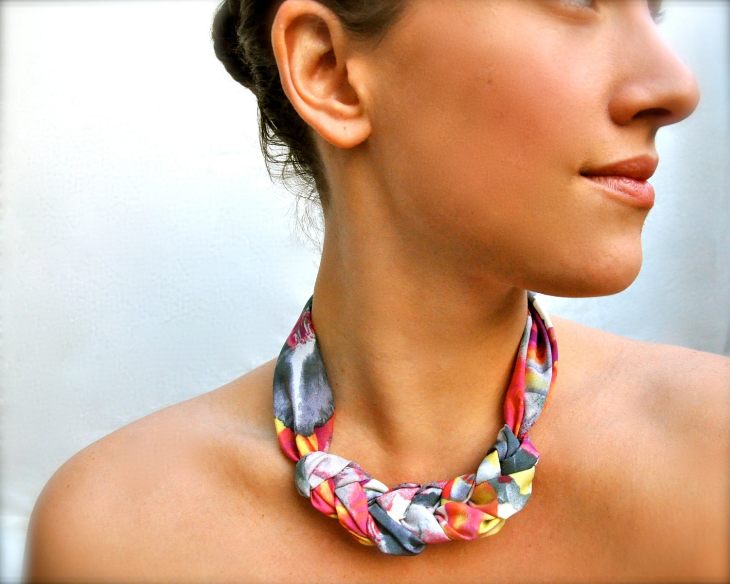 Neon Rose Statement Necklace - Fabric Scarf Jewelry