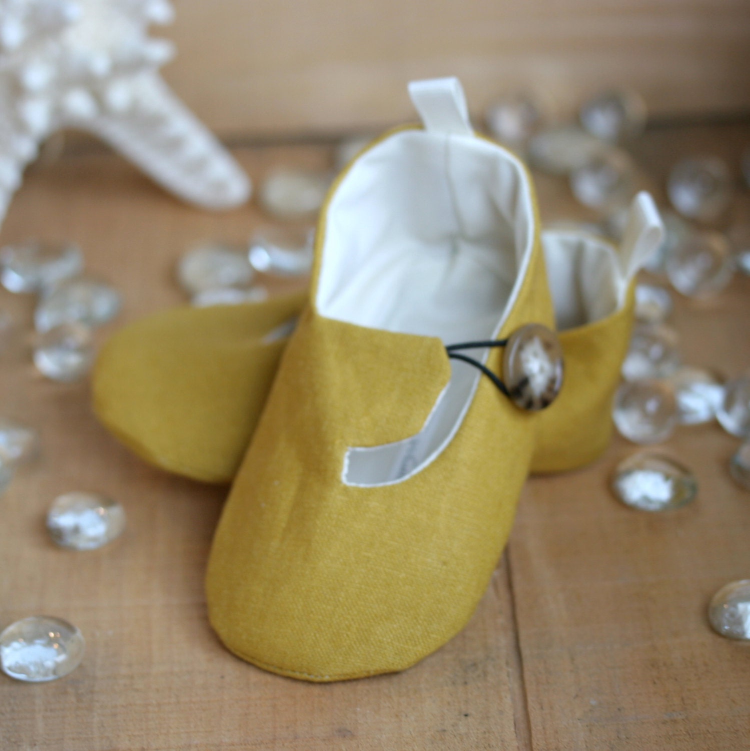 Baby Boy or Girl Shoes Mustard Linen Loafers - Ready To Ship