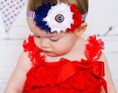 Red, White & Blue Shabby Chic Flower Chevron Headband, Baby Hair Accessories, Girls Hair Accessories, Red White and Royal Blue Headband