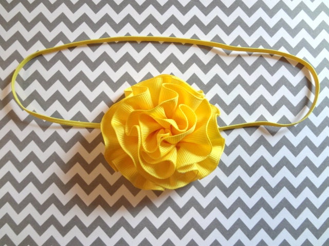 Yellow Baby Headband. Yellow Grosgrain Flower Headband. Girls Hair Accessories. Baby Hair Accessories. Yellow Flower Headband