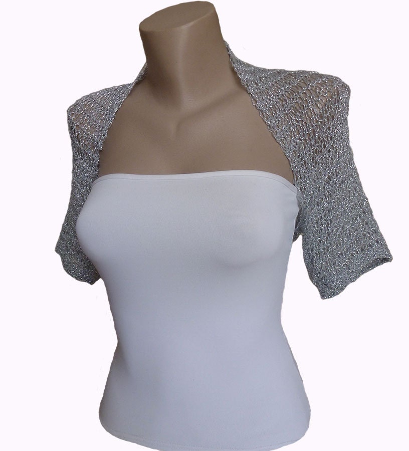 Knit Silver Bolero, Wedding Bolero Shrug Sleeves Jacket, One size:L - 1X, Weddings Bridal Women
