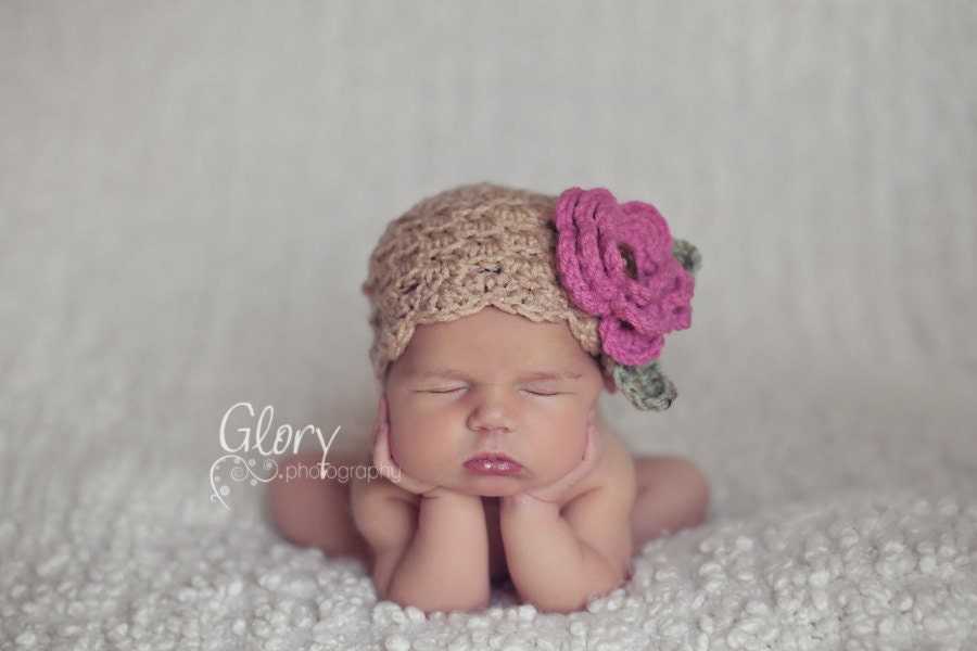 Baby Girl Hat Beanie Flower Hat Newborn Girl Hat Infant Girl Hat Crochet Hat Photo Prop