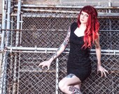 Vintage Bodycon Dress, Size XS-Small, Bow, Lace, Black, Goth, Minimalist, Chic