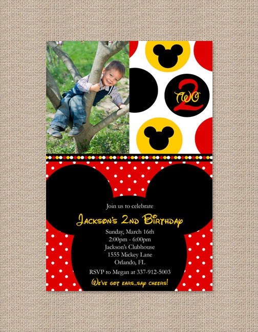 Red Mickey Mouse Birthday Party Invitations - Inspired by Mickey Mouse - Mickey Mouse Birthday Invitation