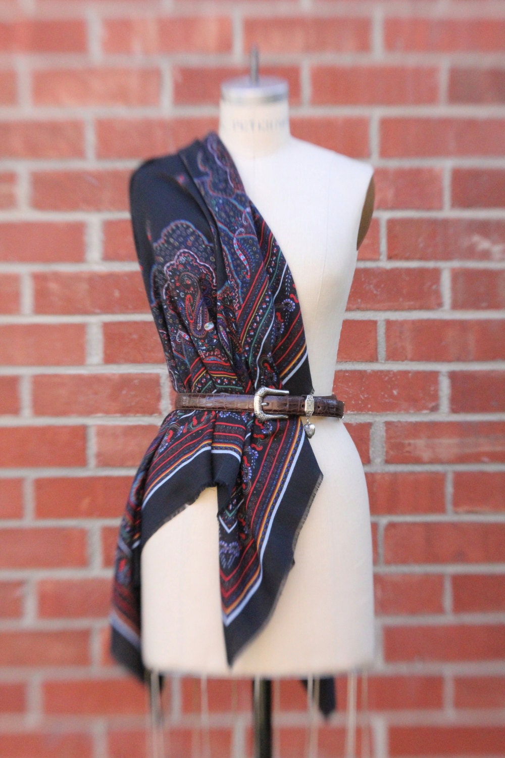 Vintage 70's Large Navy Blue Paisley Shawl/Scarf