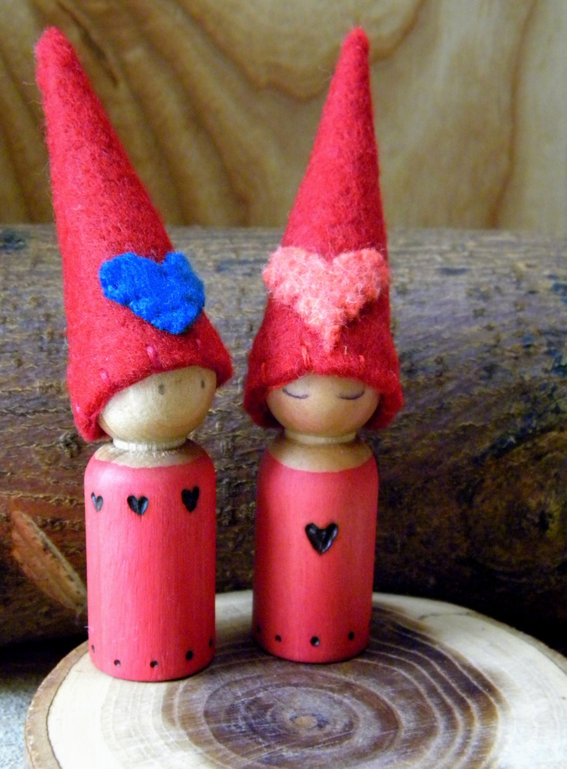 Waldorf Valentine Peg Doll Set, Waldorf Gnomes, red, pink, salmon, turquoise, love, heart, Valentine gift for boy or girl