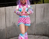 Limited Edition- Cotton Candy Swirl Furry Boot Covers- Go Go Fluffies - OOAK