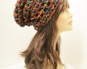 FREE SHIPPING - Slouchy Crochet Beanie Hat - Jewel Rainbow Charm - Red, Orange, Yellow, Green, Teal Blue, Purple, Fuchsia, Brown, Pink