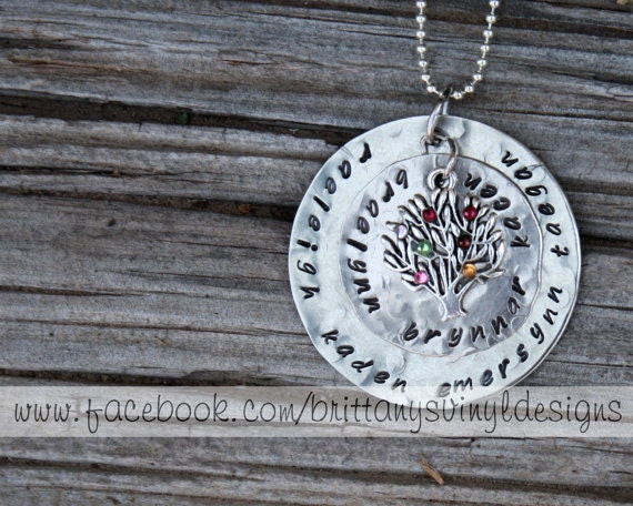 Personalized Hand Stamped Mother's Necklace- Family Tree Birthstone Necklace