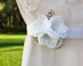 Ivory Organza Polka Dot Guinea Feather Bridal Fabric Flower Sash Belt