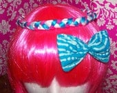 Cotton Candy - Stretchy Braided Headband - Blue Stripe - Hair bow - One size fits most
